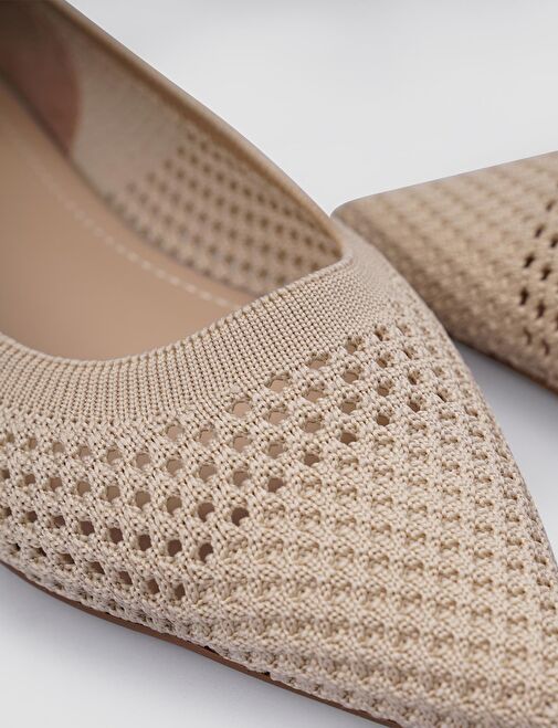 Bej Triko Kadın Sivri Burun Babet - Görsel 5