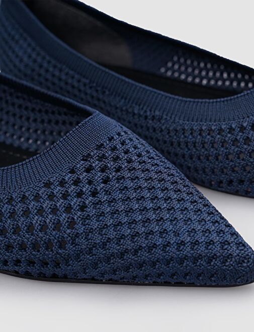 Petrol Mavisi Triko Kadın Sivri Burun Babet - Görsel 5