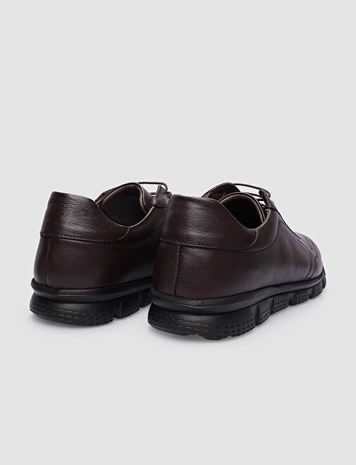 %100 Hakiki Deri Kahverengi Bağcıklı Erkek Günlük Ayakkabı - Görsel 4