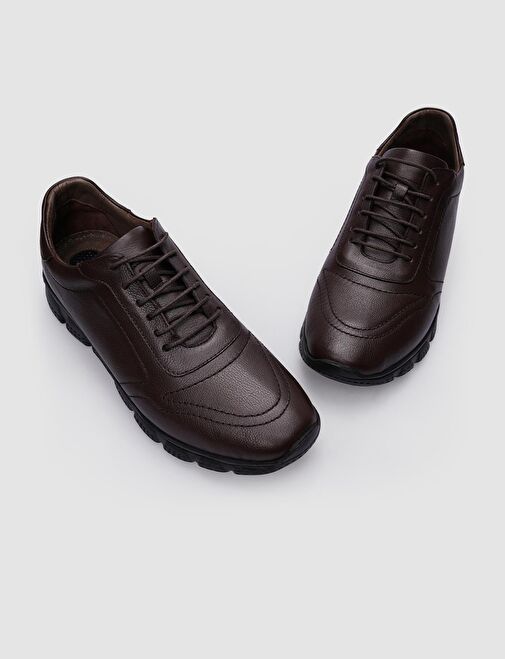%100 Hakiki Deri Kahverengi Bağcıklı Erkek Günlük Ayakkabı - Görsel 5