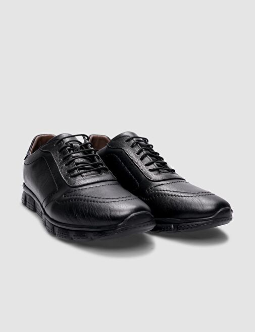 %100 Hakiki Deri Siyah Bağcıklı Erkek Günlük Ayakkabı - Görsel 3