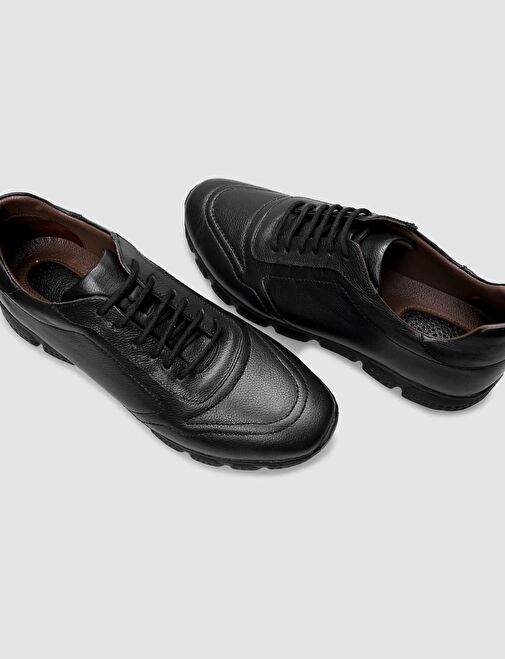 %100 Hakiki Deri Siyah Bağcıklı Erkek Günlük Ayakkabı - Görsel 5