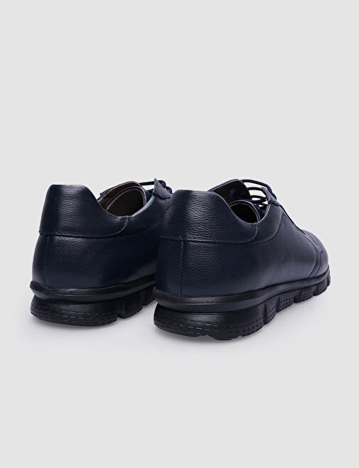 %100 Hakiki Deri Lacivert Bağcıklı Erkek Günlük Ayakkabı - Görsel 4