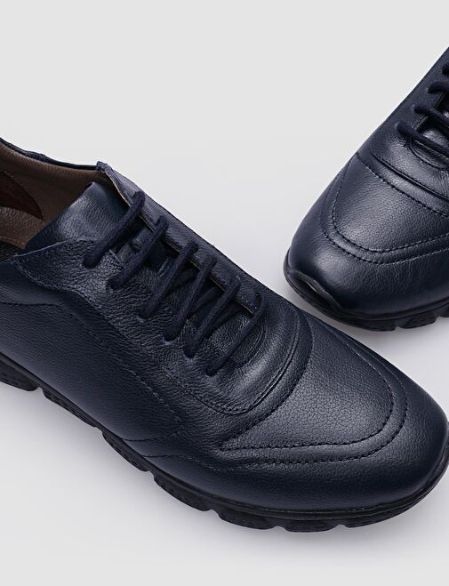 %100 Hakiki Deri Lacivert Bağcıklı Erkek Günlük Ayakkabı - Görsel 5