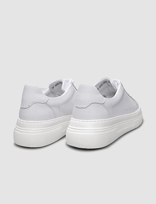 %100 Hakiki Deri Beyaz Bağcıklı Kadın Sneaker - Görsel 4