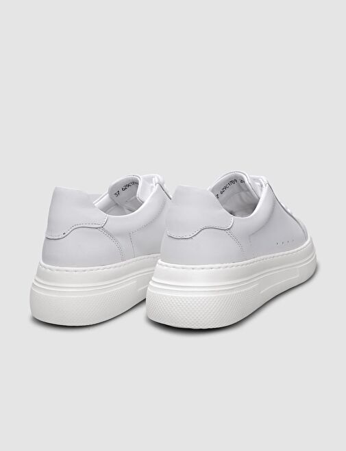 %100 Hakiki Deri Beyaz Bağcıklı Kadın Sneaker - Görsel 4
