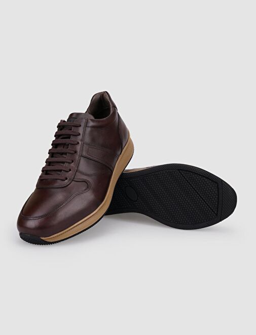 %100 Hakiki Deri Kahverengi Bağcıklı Erkek Spor Ayakkabı - Görsel 5