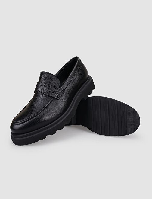 %100 Hakiki Deri Siyah Erkek Günlük Ayakkabı - Görsel 5