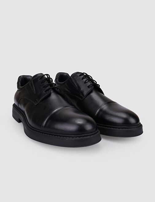 %100 Hakiki Deri Siyah Bağcıklı Erkek Günlük Ayakkabı - Görsel 3
