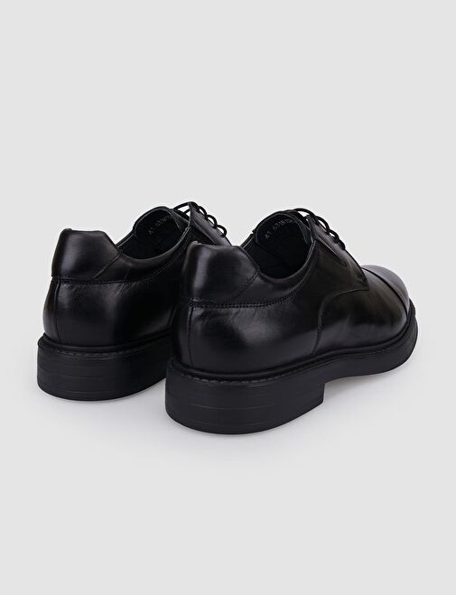 %100 Hakiki Deri Siyah Bağcıklı Erkek Günlük Ayakkabı - Görsel 4