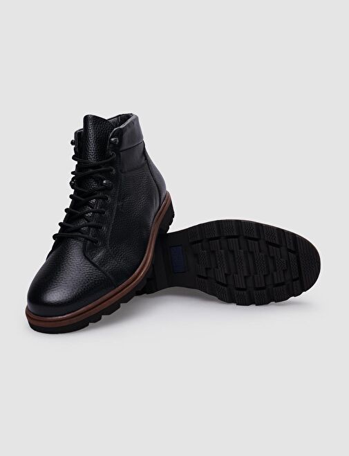 %100 Hakiki Deri Siyah Bağcıklı Erkek Günlük Bot - Görsel 4
