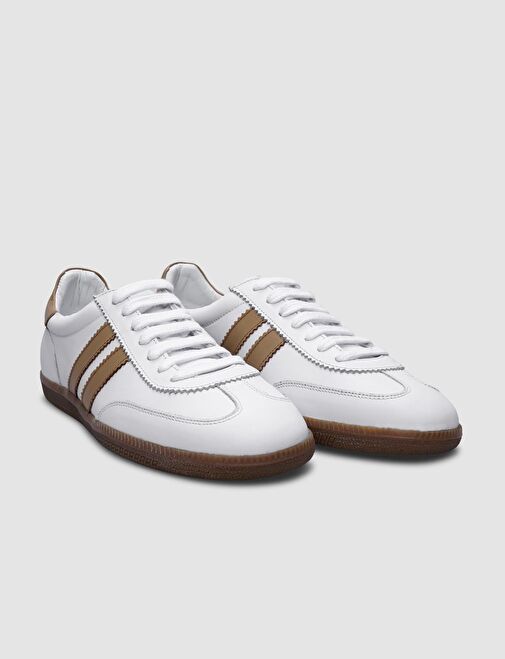 %100 Hakiki Deri Beyaz Bağcıklı Kadın Sneaker - Görsel 3