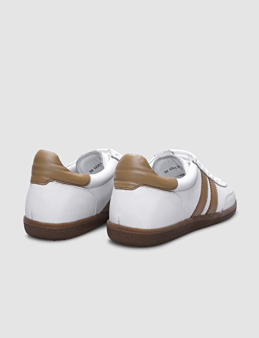 %100 Hakiki Deri Beyaz Bağcıklı Kadın Sneaker - Görsel 4
