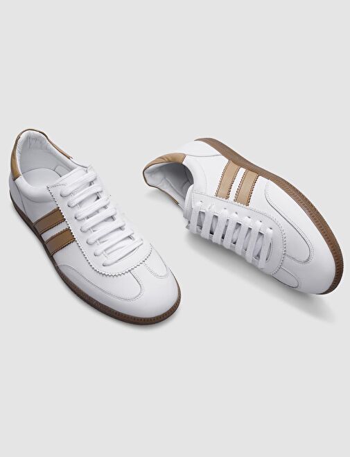 %100 Hakiki Deri Beyaz Bağcıklı Kadın Sneaker - Görsel 5