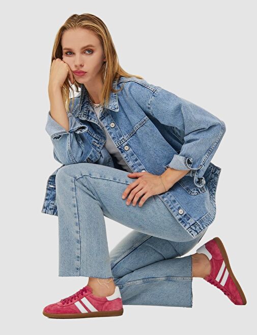 %100 Hakiki Deri Pembe Bağcıklı Kadın Sneaker - Görsel 2