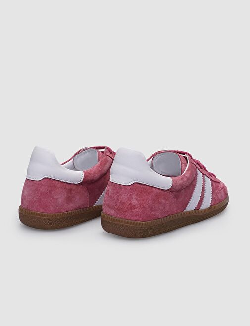 %100 Hakiki Deri Pembe Bağcıklı Kadın Sneaker - Görsel 5