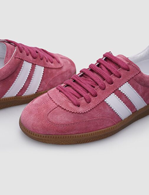 %100 Hakiki Deri Pembe Bağcıklı Kadın Sneaker - Görsel 6