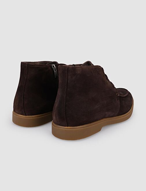 %100 Hakiki Deri Kahverengi Süet Fermuarlı Erkek Günlük Bot - Görsel 4