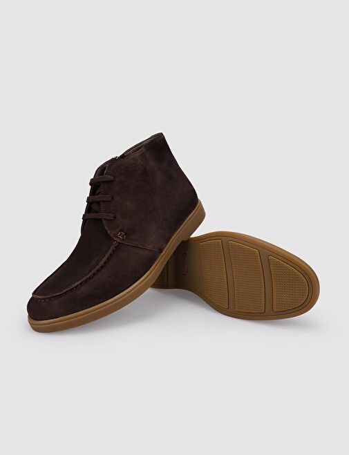%100 Hakiki Deri Kahverengi Süet Fermuarlı Erkek Günlük Bot - Görsel 5