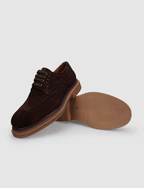 %100 Hakiki Deri Kahverengi Süet Bağcıklı Erkek Günlük Ayakkabı - Görsel 5