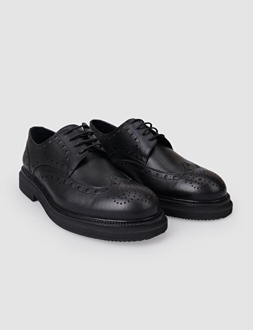 %100 Hakiki Deri Siyah Erkek Günlük Ayakkabı - Görsel 3