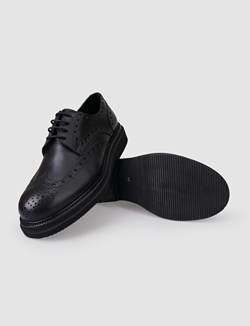 %100 Hakiki Deri Siyah Erkek Günlük Ayakkabı - Görsel 5