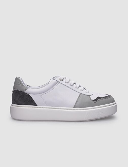 %100 Hakiki Deri Beyaz - Gri Erkek Sneaker - Görsel 2