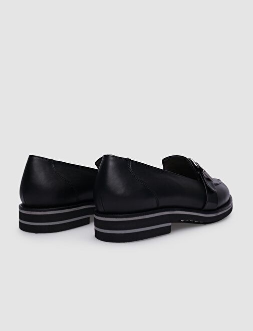 %100 Hakiki Deri Siyah Toka Detaylı Kadın Günlük Ayakkabı - Görsel 4