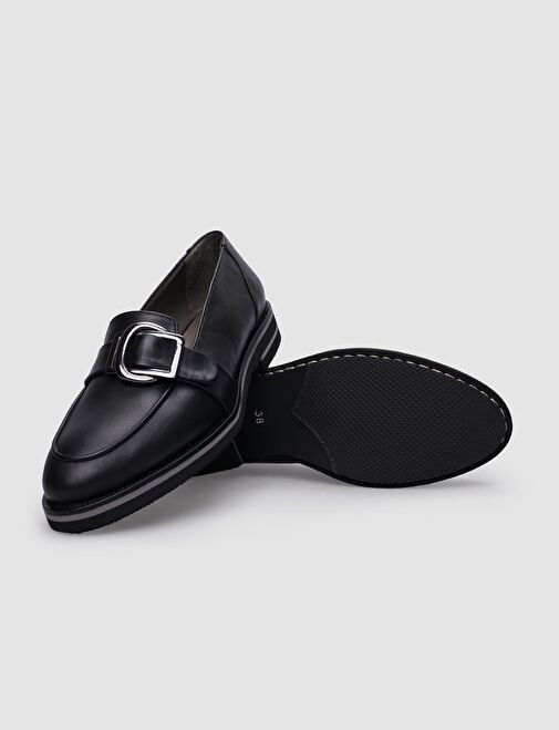 %100 Hakiki Deri Siyah Toka Detaylı Kadın Günlük Ayakkabı - Görsel 5