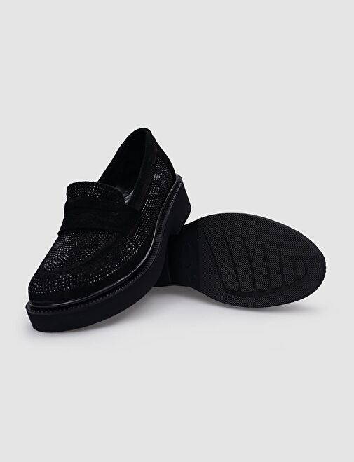 Cabani Ayakkabı Siyah Kadın Süet Düz Ayakkabı 125298 - Görsel 5