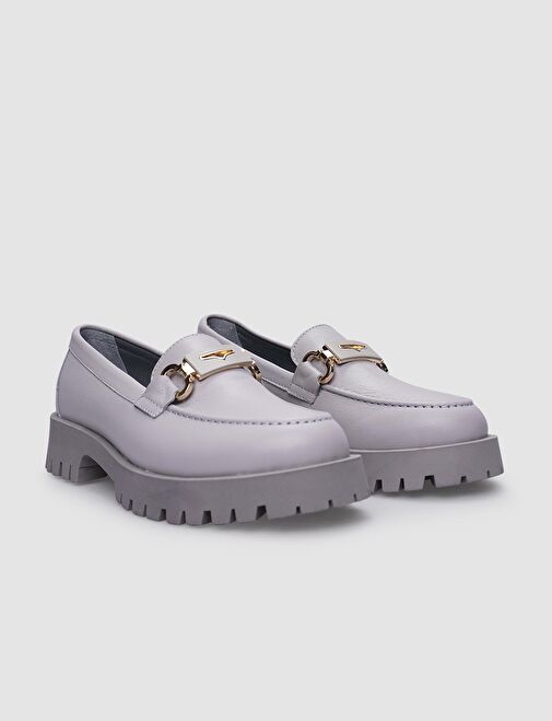 %100 Hakiki Deri Gri Toka Detaylı Kadın Günlük Ayakkabı - Görsel 3