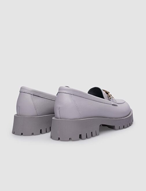 %100 Hakiki Deri Gri Toka Detaylı Kadın Günlük Ayakkabı - Görsel 4