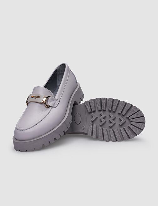 %100 Hakiki Deri Gri Toka Detaylı Kadın Günlük Ayakkabı - Görsel 5