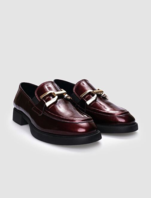 %100 Hakiki Deri Bordo Rugan Tokalı Kadın Günlük Ayakkabı - Görsel 3