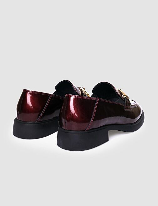 %100 Hakiki Deri Bordo Rugan Tokalı Kadın Günlük Ayakkabı - Görsel 4