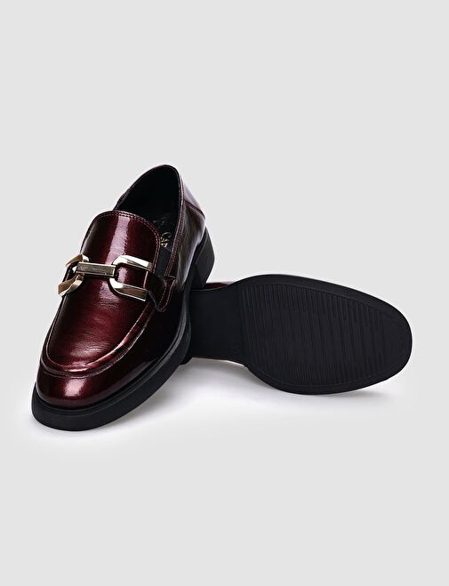 %100 Hakiki Deri Bordo Rugan Tokalı Kadın Günlük Ayakkabı - Görsel 5