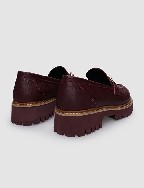 %100 Hakiki Deri Bordo Tokalı Kadın Günlük Ayakkabı - Görsel 4