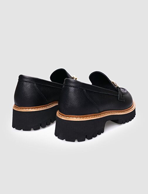 %100 Hakiki Deri Siyah Tokalı Kadın Günlük Ayakkabı - Görsel 4