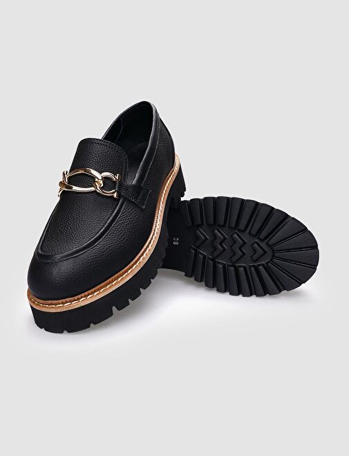 %100 Hakiki Deri Siyah Tokalı Kadın Günlük Ayakkabı - Görsel 5