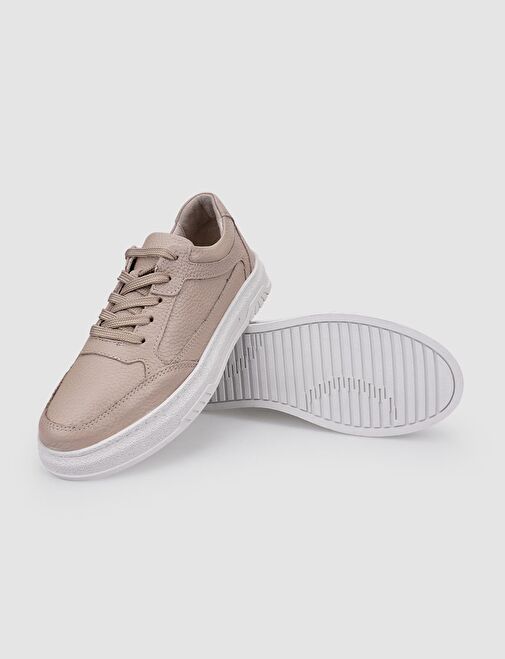 %100 Hakiki Deri Vizon Bağcıklı Kadın Spor Ayakkabı - Görsel 5