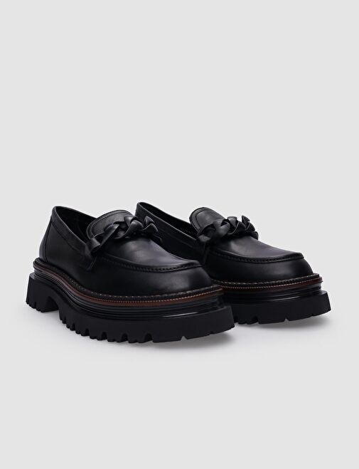 %100 Hakiki Deri Siyah Tokalı Kadın Günlük Ayakkabı - Görsel 3