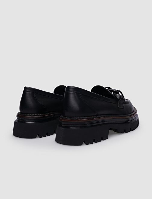 %100 Hakiki Deri Siyah Tokalı Kadın Günlük Ayakkabı - Görsel 4