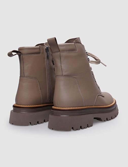 %100 Hakiki Deri Vizon Fermuarlı - Bağcıklı Kadın Bot - Görsel 4