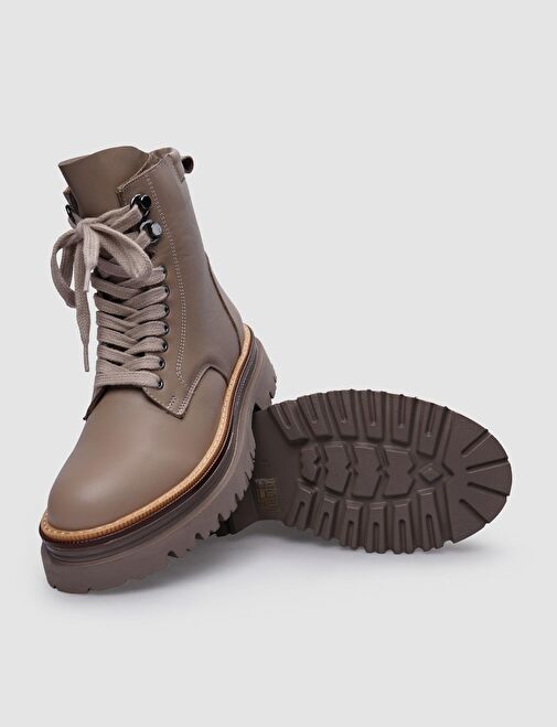 %100 Hakiki Deri Vizon Fermuarlı - Bağcıklı Kadın Bot - Görsel 5