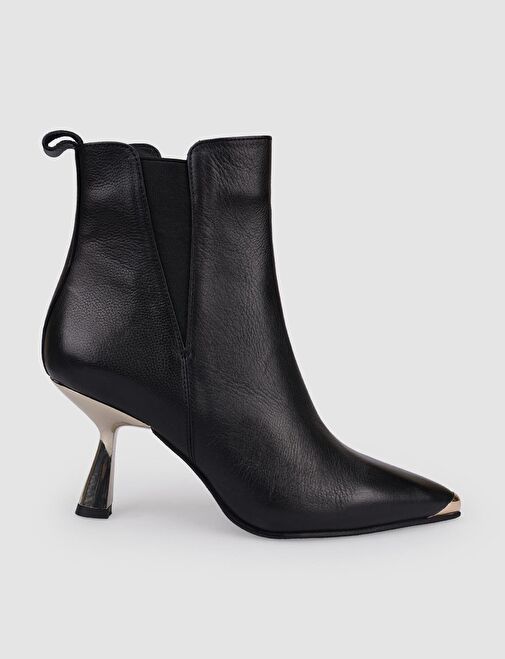 %100 Hakiki Deri Siyah Fermuarlı Kadın Topuklu Bot - Görsel 2