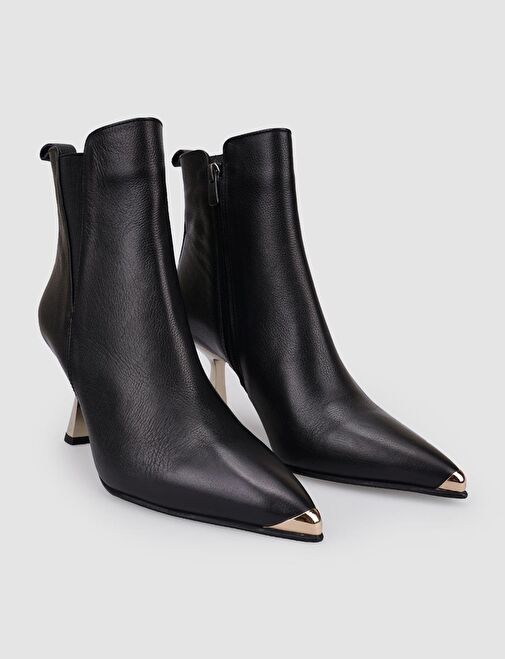 %100 Hakiki Deri Siyah Fermuarlı Kadın Topuklu Bot - Görsel 3
