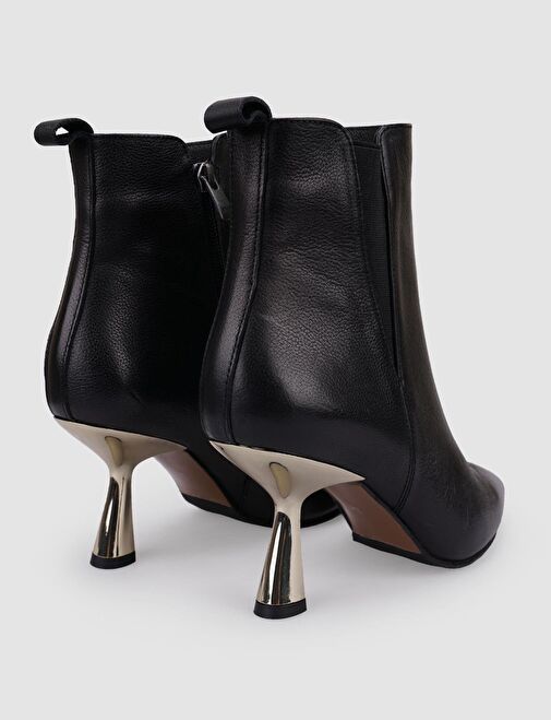 %100 Hakiki Deri Siyah Fermuarlı Kadın Topuklu Bot - Görsel 4
