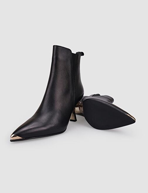 %100 Hakiki Deri Siyah Fermuarlı Kadın Topuklu Bot - Görsel 5