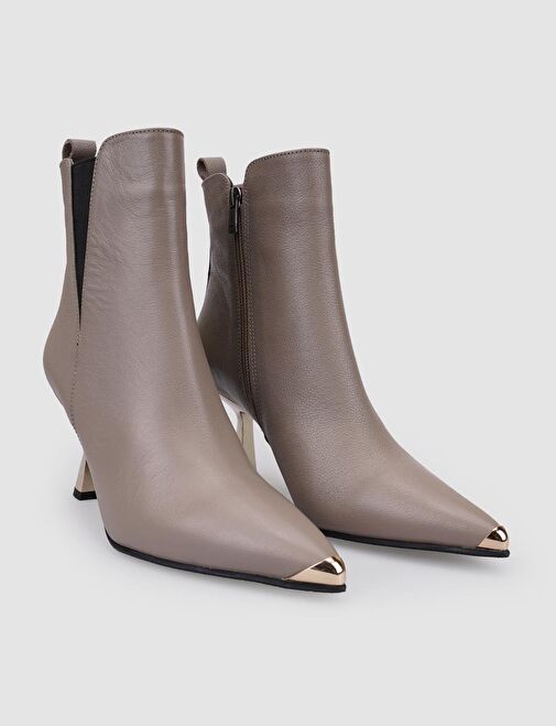 %100 Hakiki Deri Vizon Fermuarlı Kadın Topuklu Bot - Görsel 3