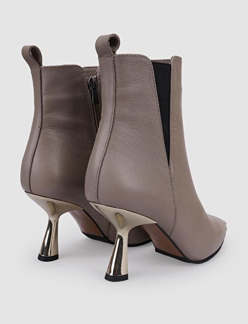 %100 Hakiki Deri Vizon Fermuarlı Kadın Topuklu Bot - Görsel 4